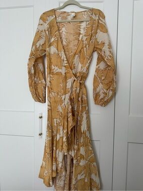 H&M Mustard and Cream Floral High-Low Wrap Dress